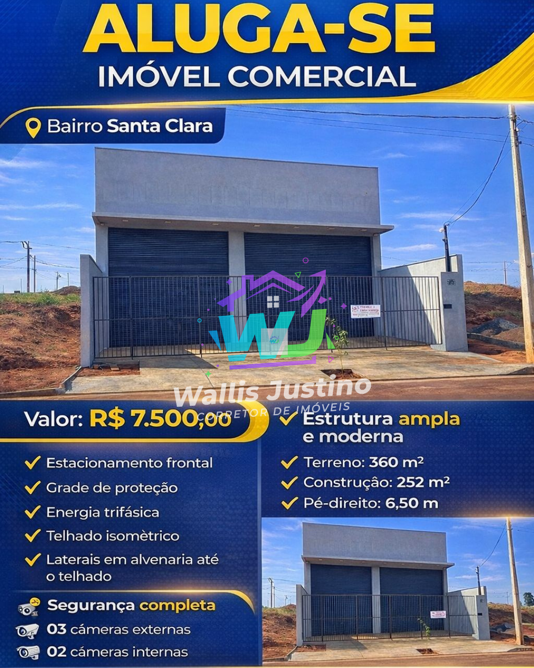 Galpão Comercial para Alugar no Bairro Santa Clara em Rio Verde GO 252m², Pé Direito 6,5m e Energia Trifásica